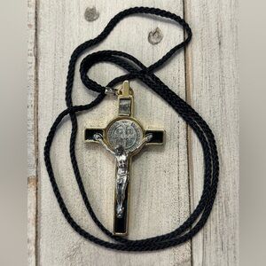Saint Benedict Crucifix Necklace - Black and Gold